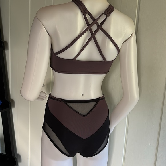 L*Space XS/S Two-piece Swimsuit, Black And Purple with Mesh Details - Picture 4 of 11